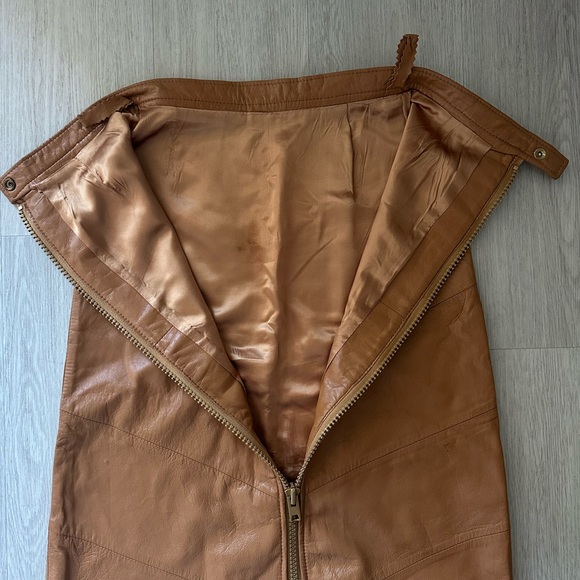 VTG Boho cognac camel 100% leather pencil skirt 70s high waisted vintage zipper - Picture 4 of 4